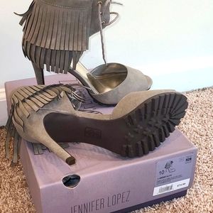 Jennifer Lopez gray fringe heel